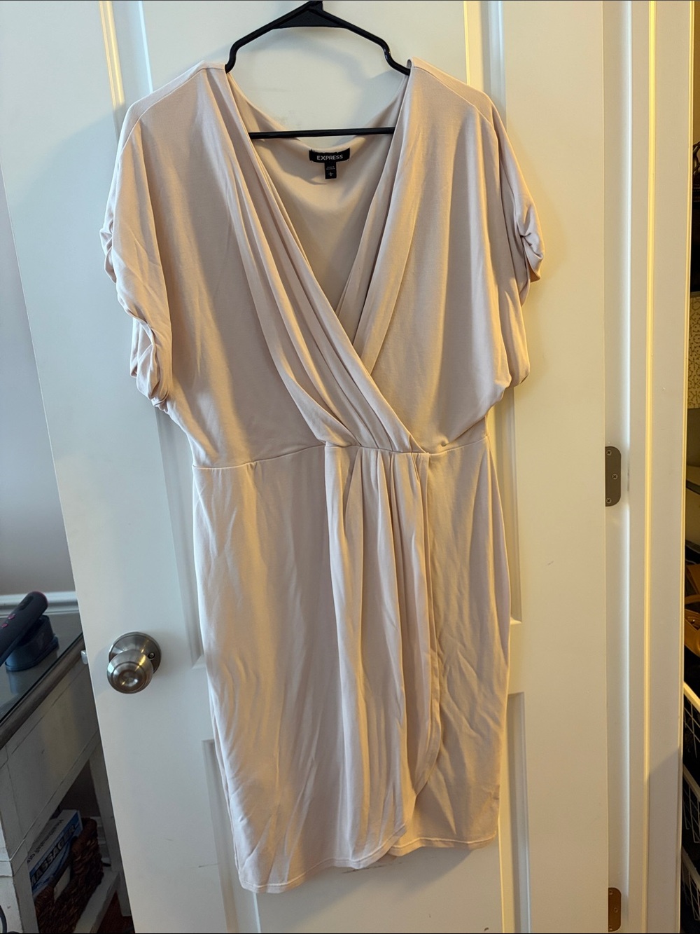 Express Light Beige Wrap Midi Dress